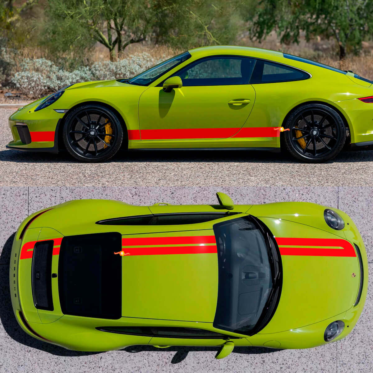 Double Racing Stripes Sides Bonnet Roof Boot Vinyl Decal Kit For Porsche 718 Cayman Boxster