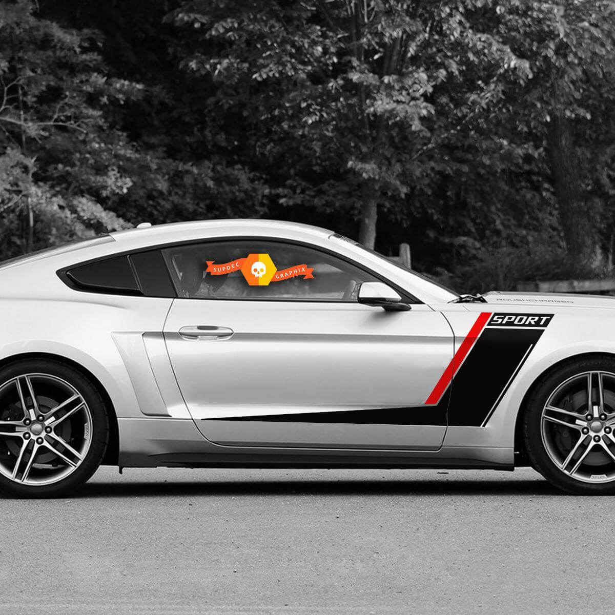 Roush Style Side Stripes Graphics Stickers Decals Duo Colour for Ford Mustang