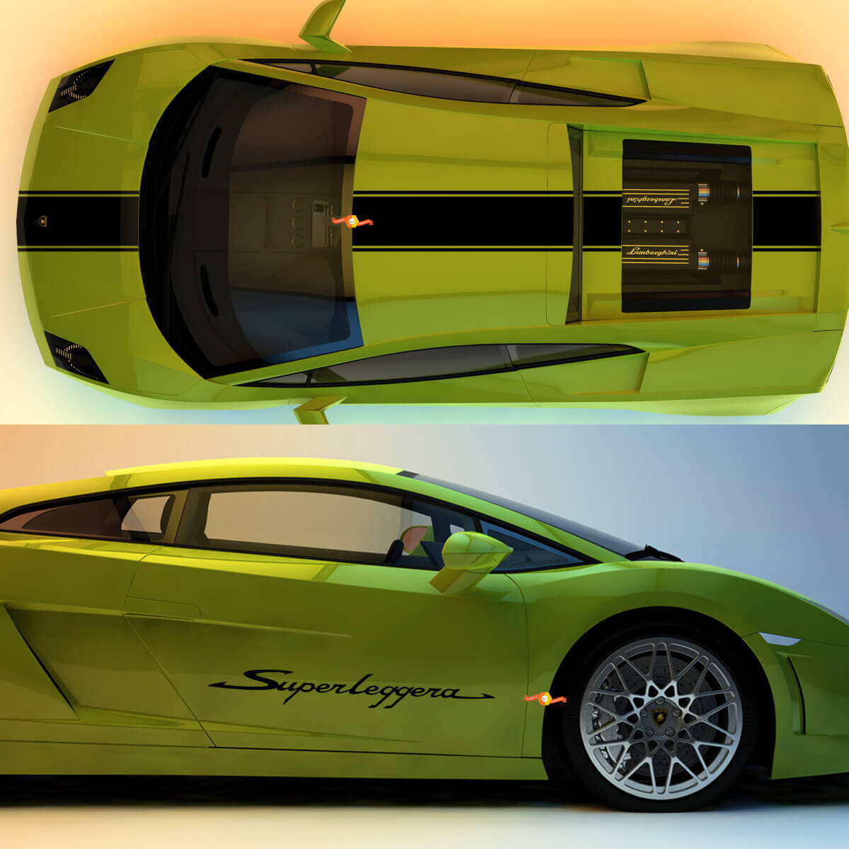 Racing Stripes Hood Roof Trunk Side Vinyl Decal Kit for Lamborgini Gallardo SL-2 2003-2013