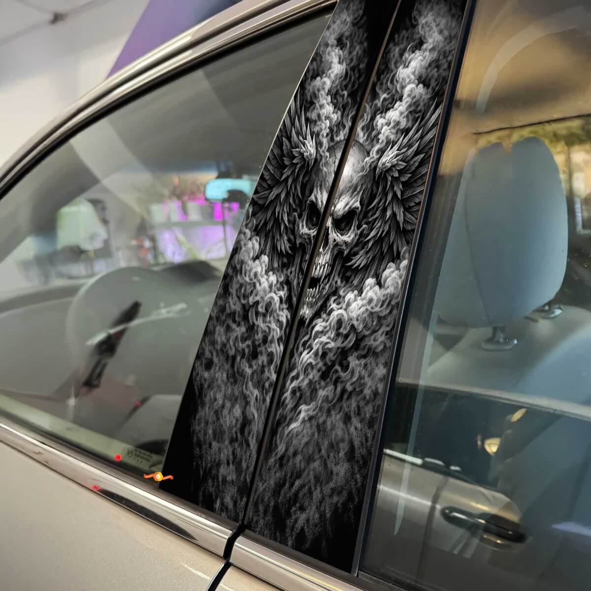 Skull with Wings and Smoke Pillar Doors Vinyl Decal Sticker
