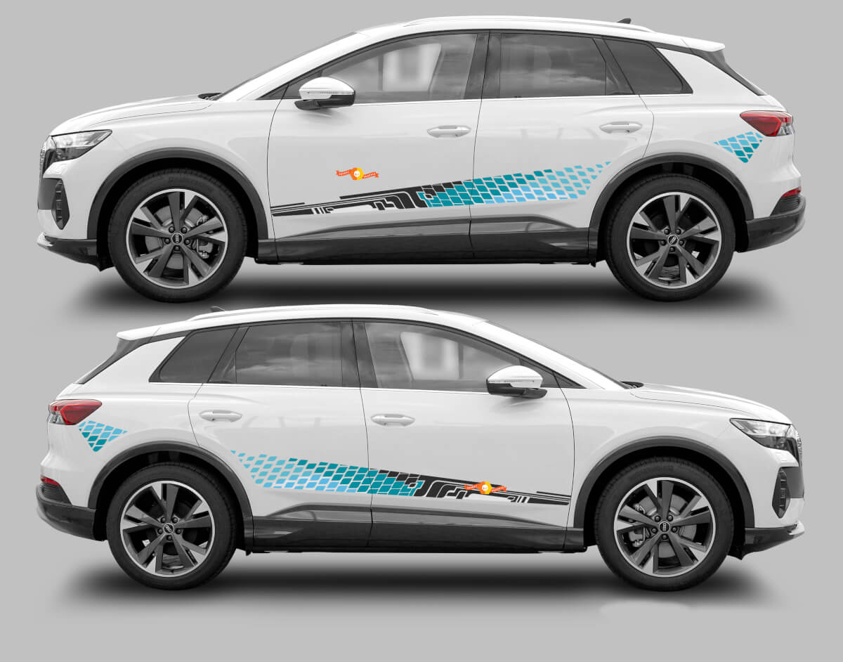 Checkered Side Stripes Vinyl Decal Kit for Audi Q4 E-Tron