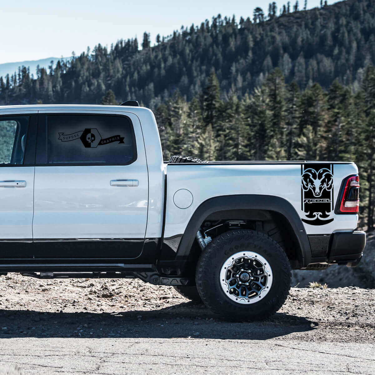 Hemi Rebel Rear Side Stripes Vinyl Decal Kit for Dodge Ram Rebel 2021+
