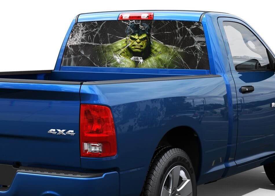 Hulk-Style Broken Glass Rear Window Decal for Pickup Truck SUV