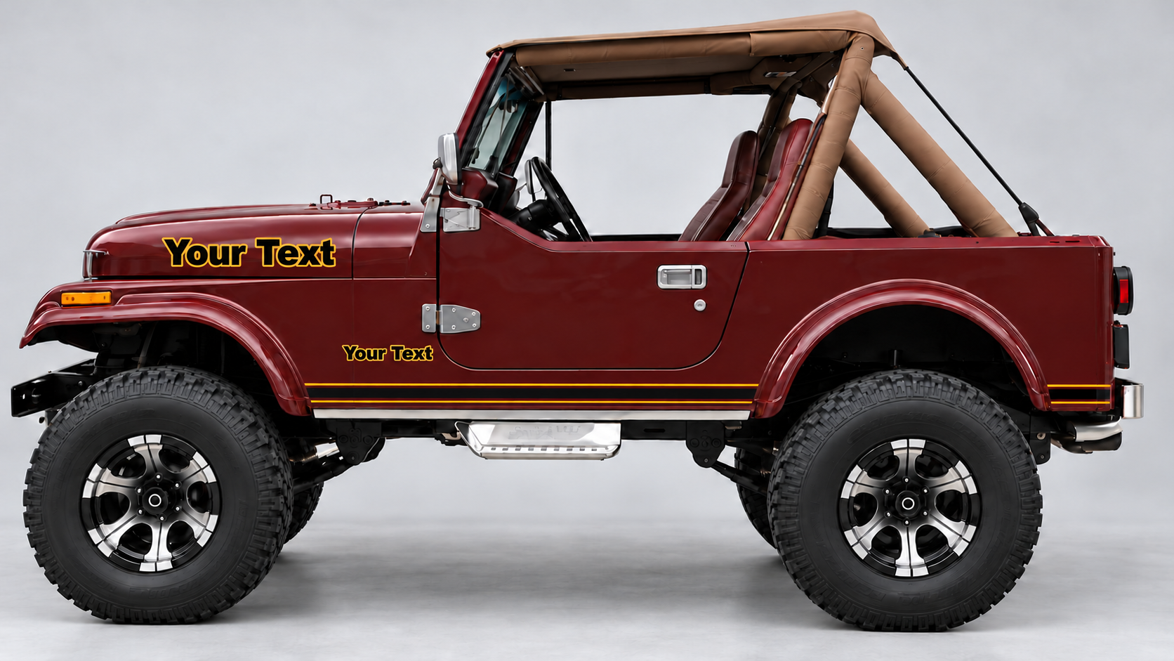 Custom Text Outline Side Stripes Vinyl Decal Kit for Jeep CJ-7 1984