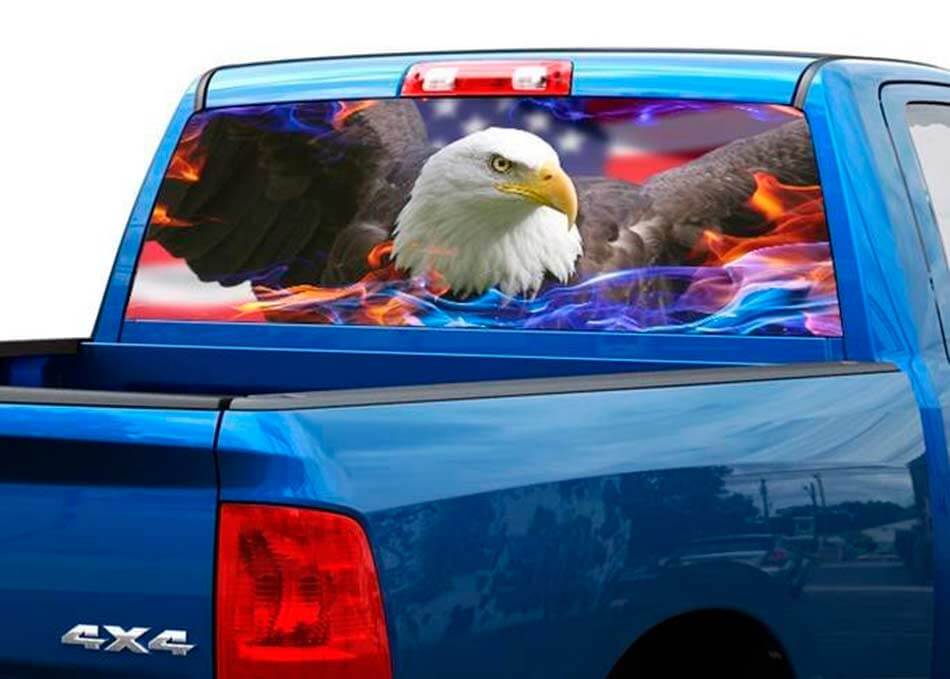 Bald Eagle USA Flag Rear Window Decal for Pickup Truck