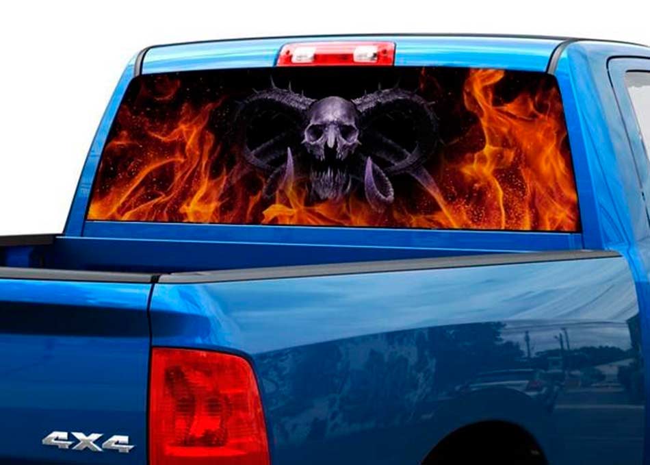 Death Demon in flame Rear Window Decal Sticker Pickup Truck SUV Car
