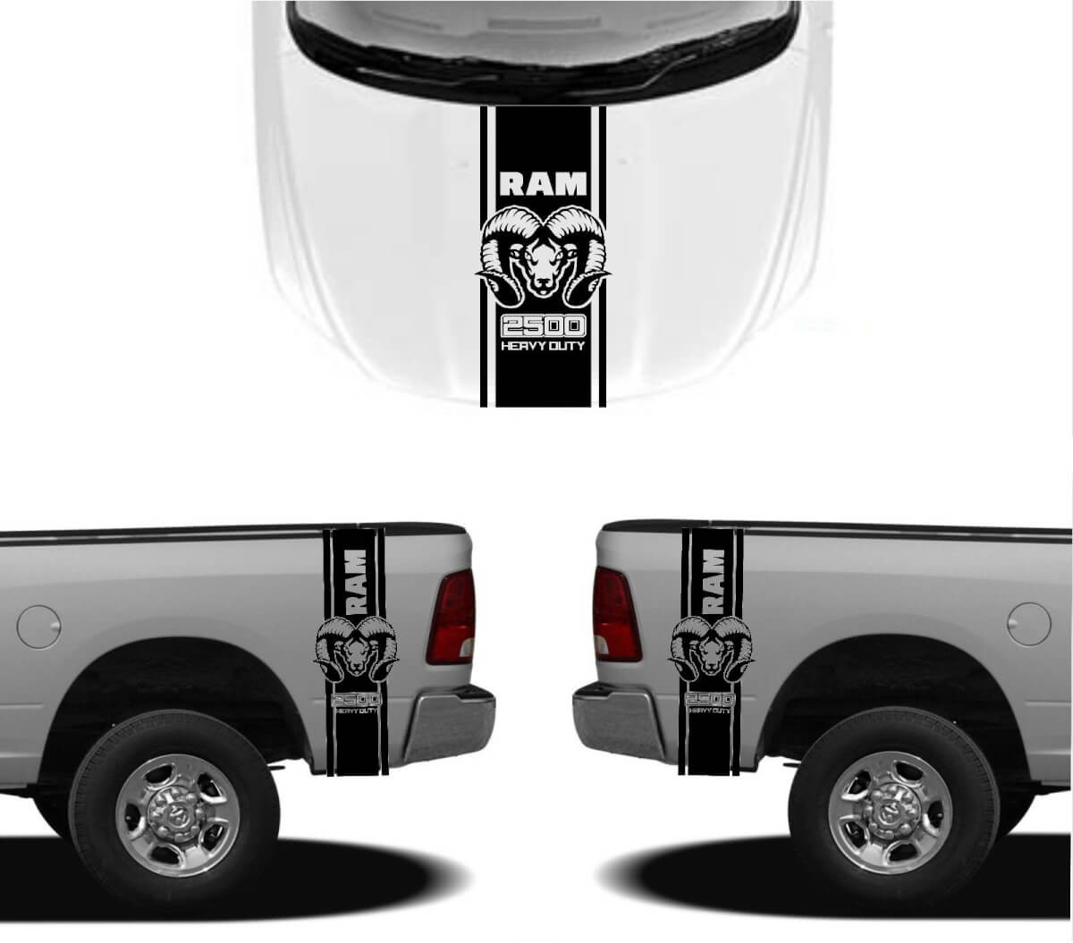 3X DODGE HOOD FENDER DECALS RAM HEMI 2500 1500 graphics vinyl body stickers