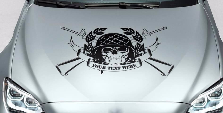 Skull your text honour hood vinyl decal sticker for car track wrangler fj etc
