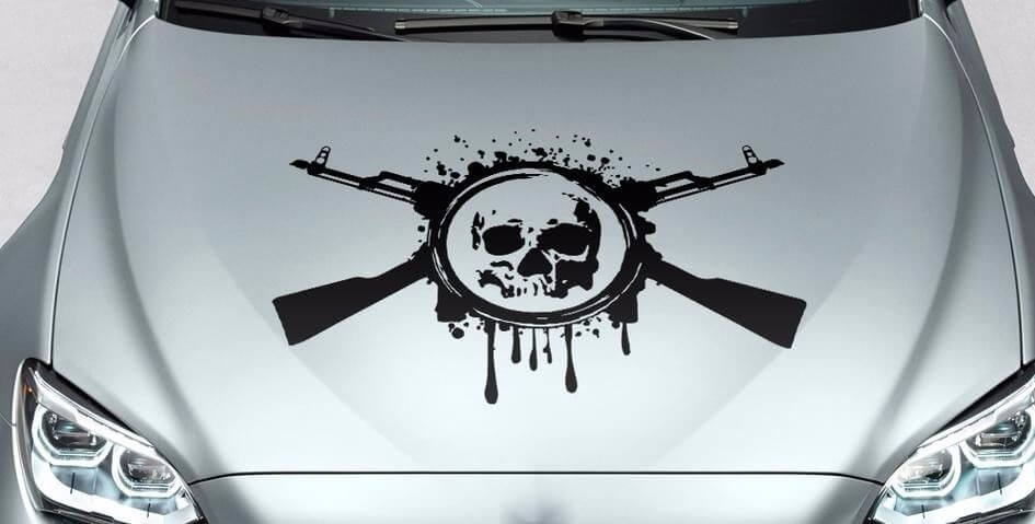 Skull blood guns hood side vinyl decal sticker for car track wrangler fj etc
