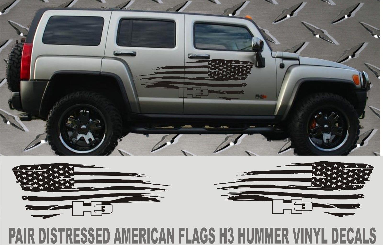 H3 Hummer Distressed American Flag Vinyl Decals 2 Piece Set H3 Hummer Trucks