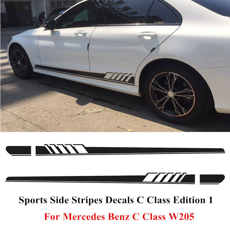 Side Stripes Decal Sticker for Mercedes Benz W205 C Class AMG Black