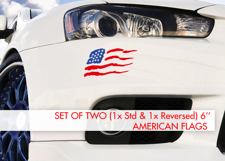 2x Std Reversed USA American Flag Stars Stripes Patriotic Car Truck Vinyl Sticker Decal