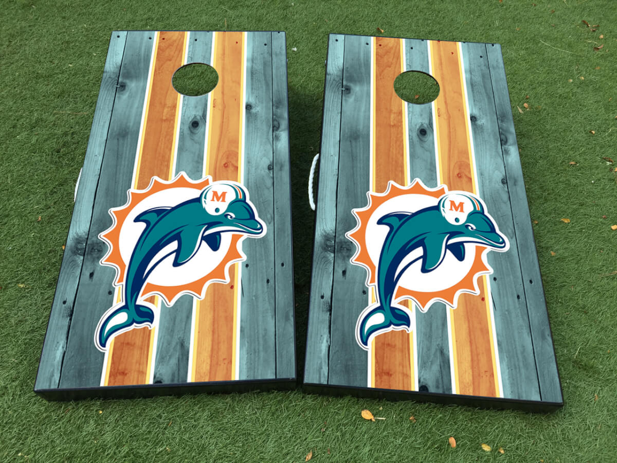 Miami Football Team Cornhole Board Vinyl Wrap Decal Set