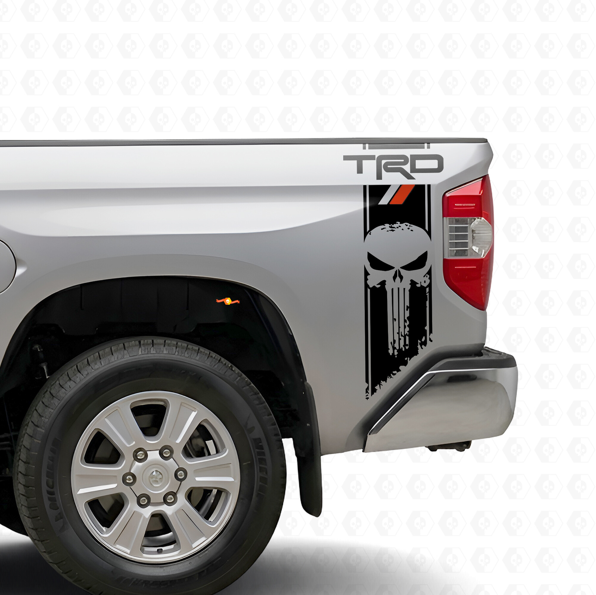 TRD Punisher Skull Stripes Bedside Vinyl Decal Sticker for Toyota Tundra