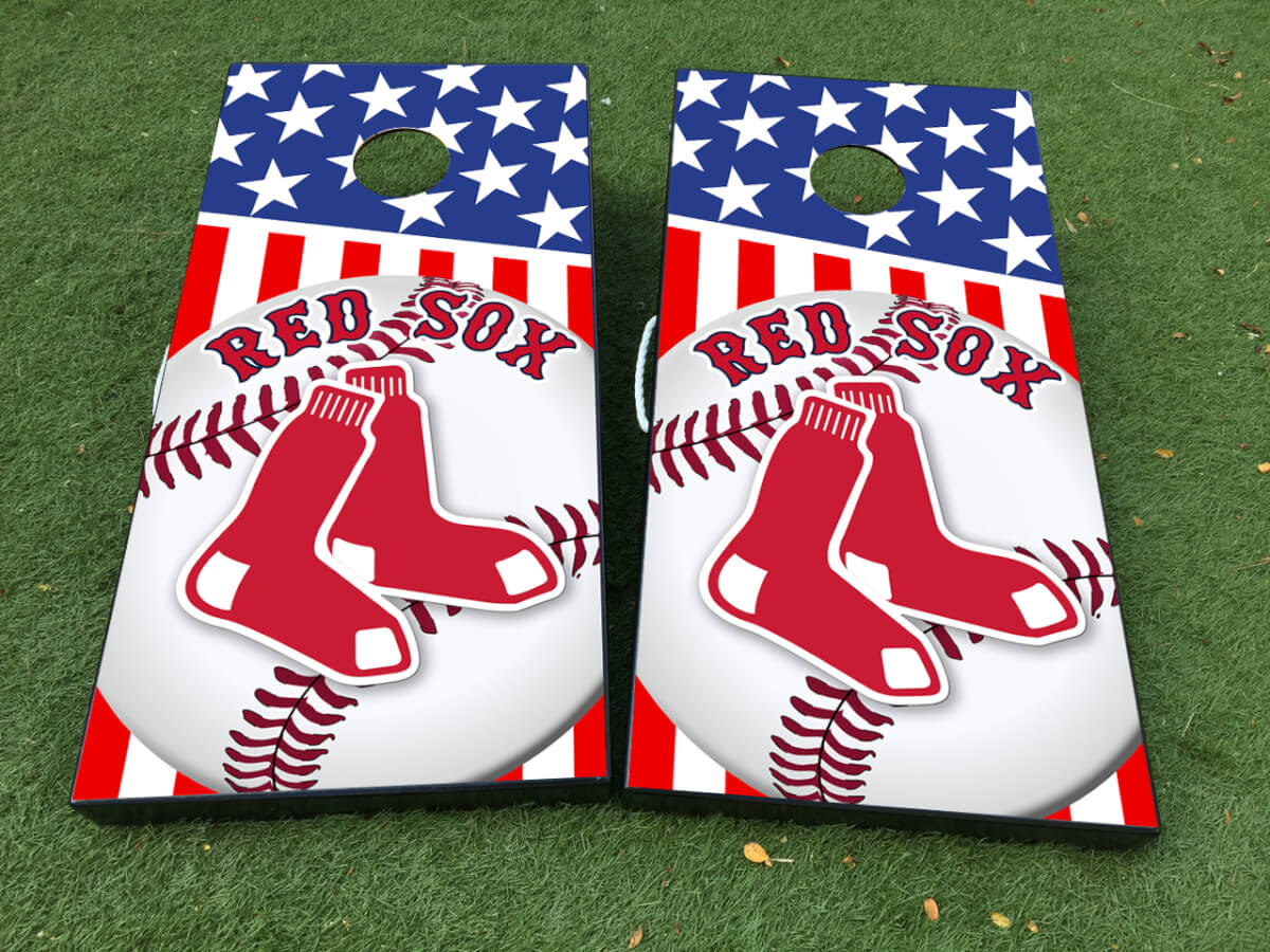 Boston Red Sox Baseball Cornhole Board Vinyl Wrap Decal Set