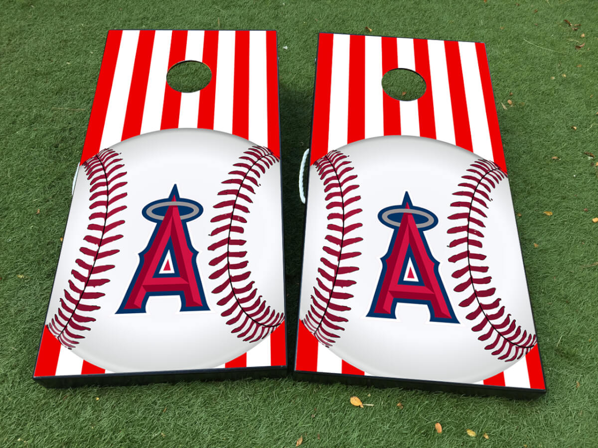 Los Angeles Angels Baseball Cornhole Board Game Stripes Sticker Decal VINYL WRAPS with LAMINATED