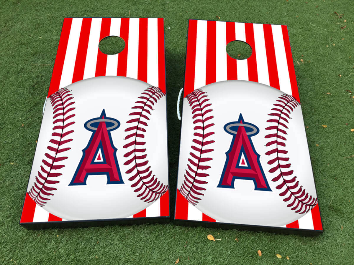 Los Angeles Angels Baseball Cornhole Board Vinyl Decal Wrap Set 