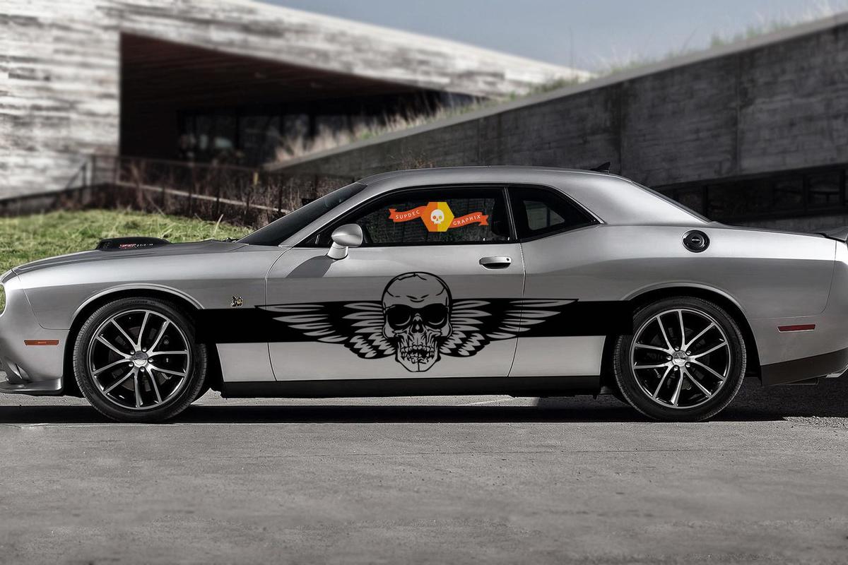 Skull Graphic Wings Vinyl Decal Hood Sticker Car Van Truck Vehicle SUV Stripe