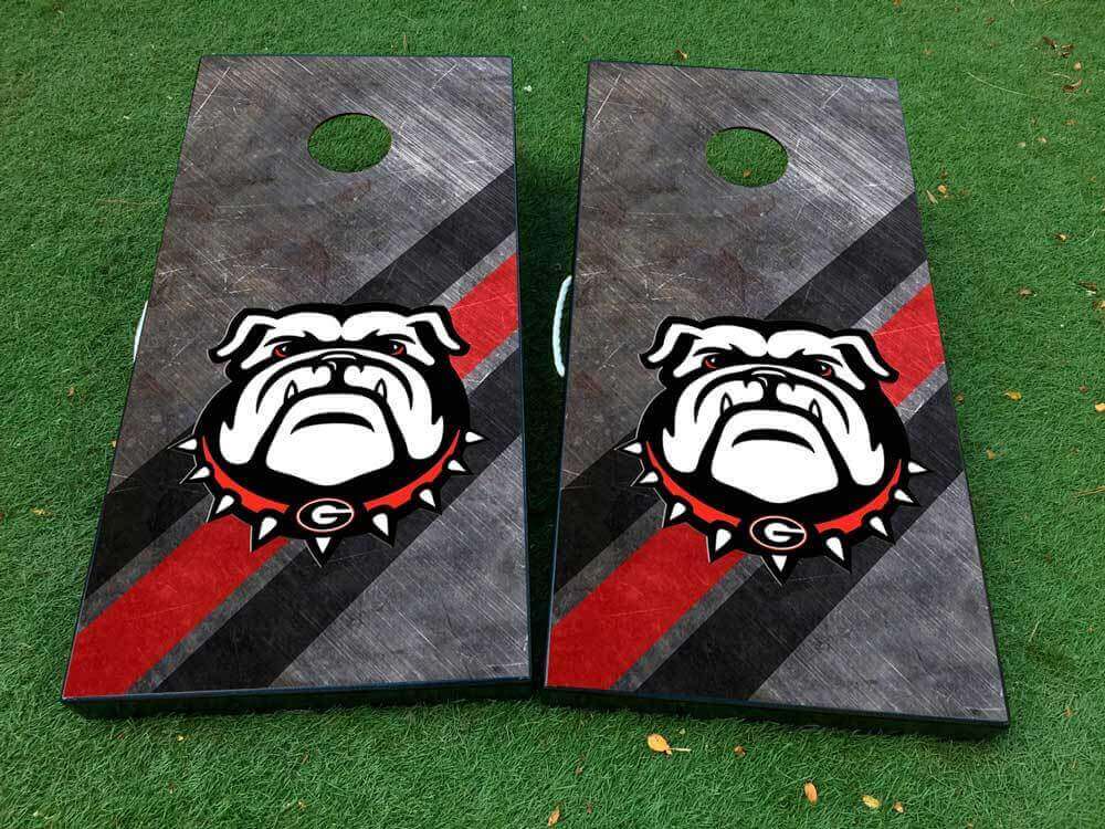 Bulldog Football Cornhole Board Vinyl Decal Wrap Set 
