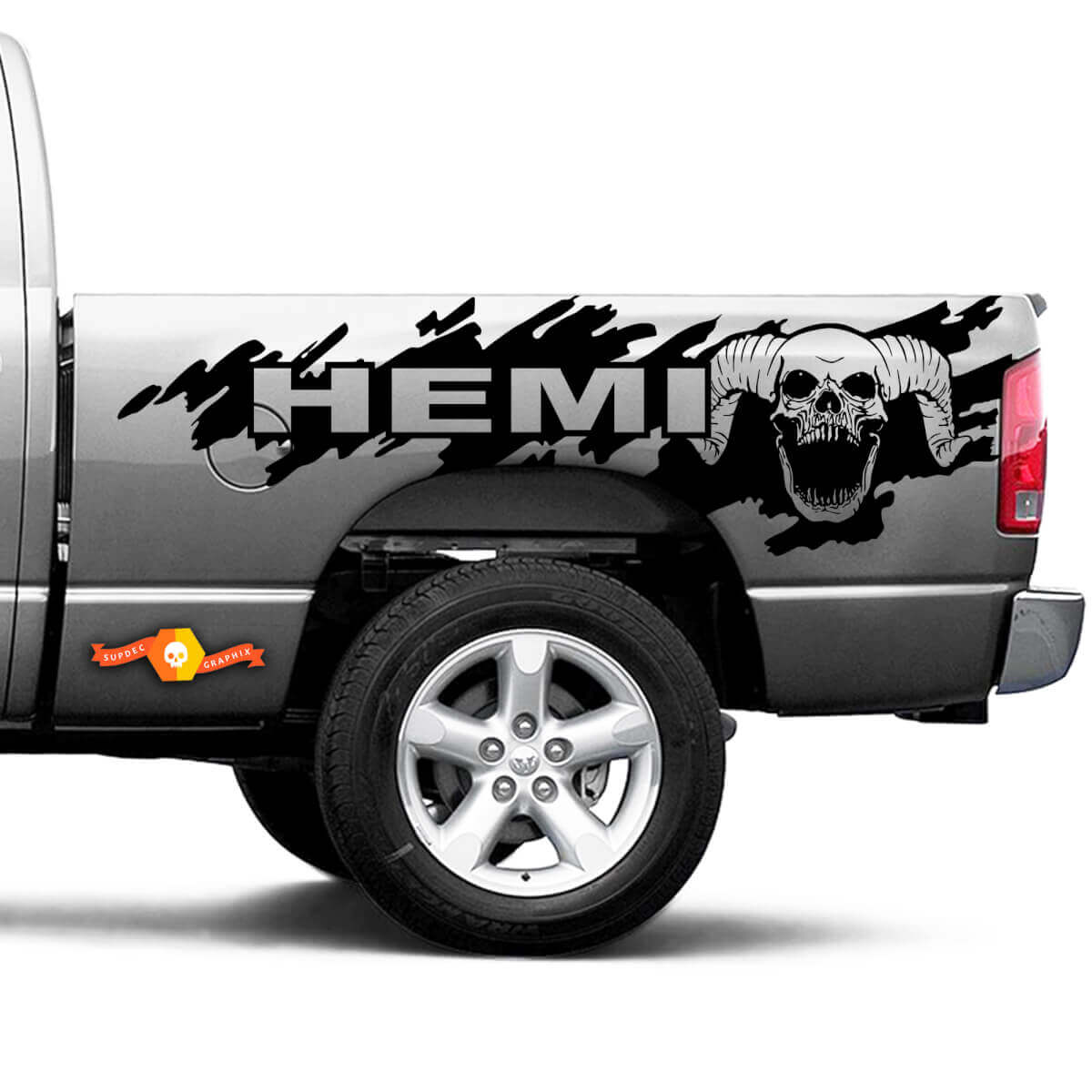 Horned Skull Hemi Mud Splash Bedside Vinyl Decal Sticker for Dodge Ram 2500