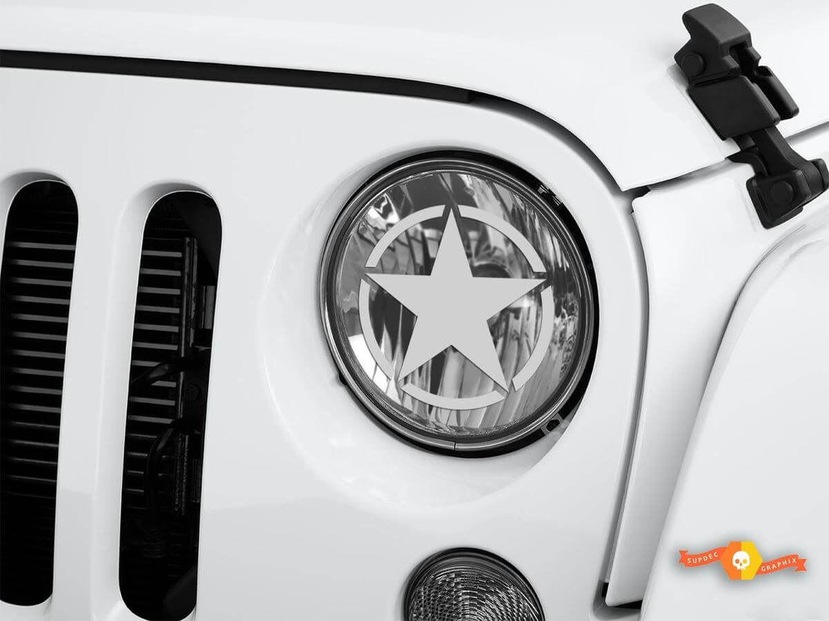 Military Star Headlight Etched Glass Vinyl Decal Set for Jeep Wrangler