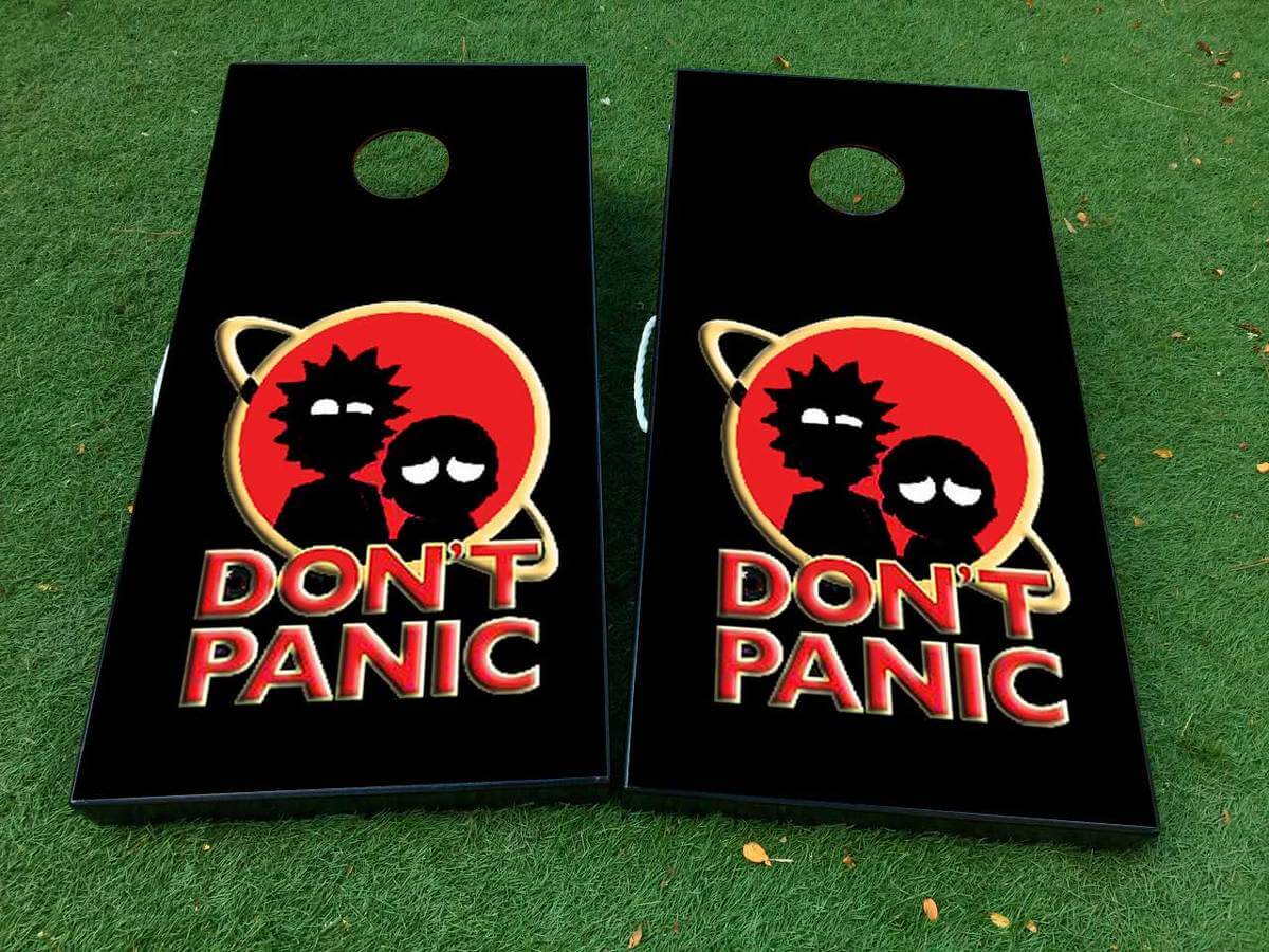 Don't Panic Rick and Morty Inspired Cornhole Board Vinyl Wrap Decal Set