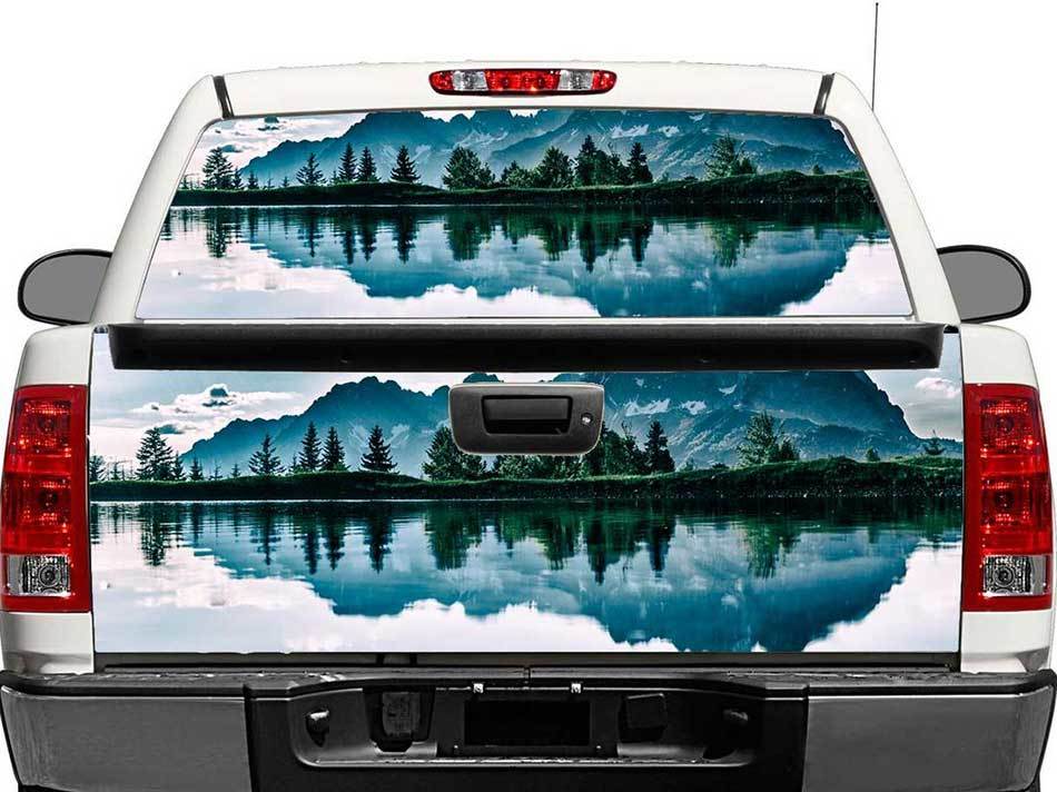 Mountains Lake Landscape Rear Window OR tailgate Decal Sticker Pick-up Truck SUV Car