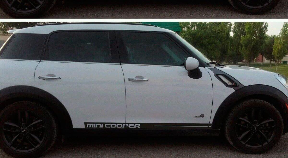Brand Lettering Panel Side Rocker Stripes Stickers Decals 2 For Mini Cooper Rally Turbo 2000-2015