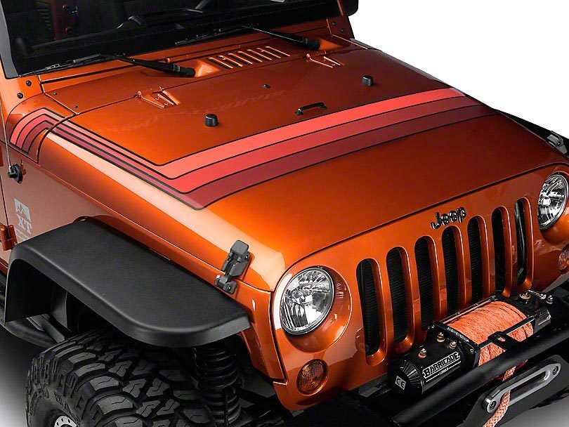 Retro Style Hood Stripes - Orange Fits 2007-2018 Jeep Wrangler JK Models