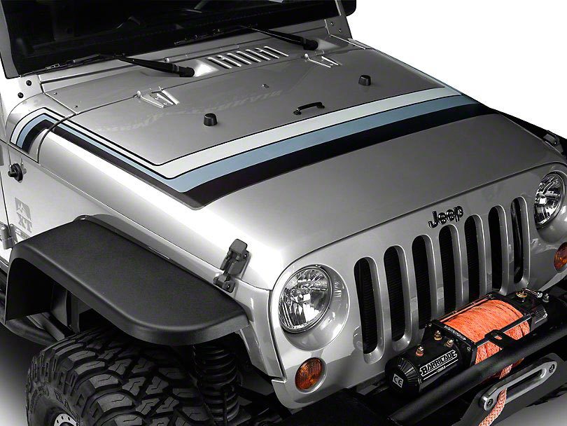 Retro Style Hood Stripes - Black and Gray Fits 2007-2018 Jeep Wrangler JK Models