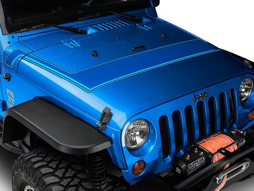 Retro Style Pinstriped Hood Stripes - Blue Fits 2007-2018 Jeep Wrangler JK Models