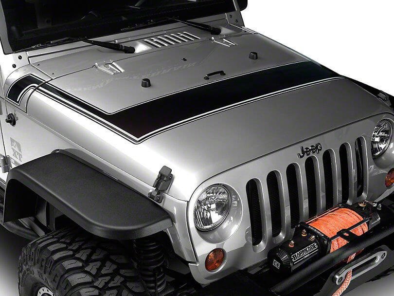 Retro Style Pinstripe Hood Stripes - Black and Gray Fits 2007-2018 Jeep Wrangler JK Models