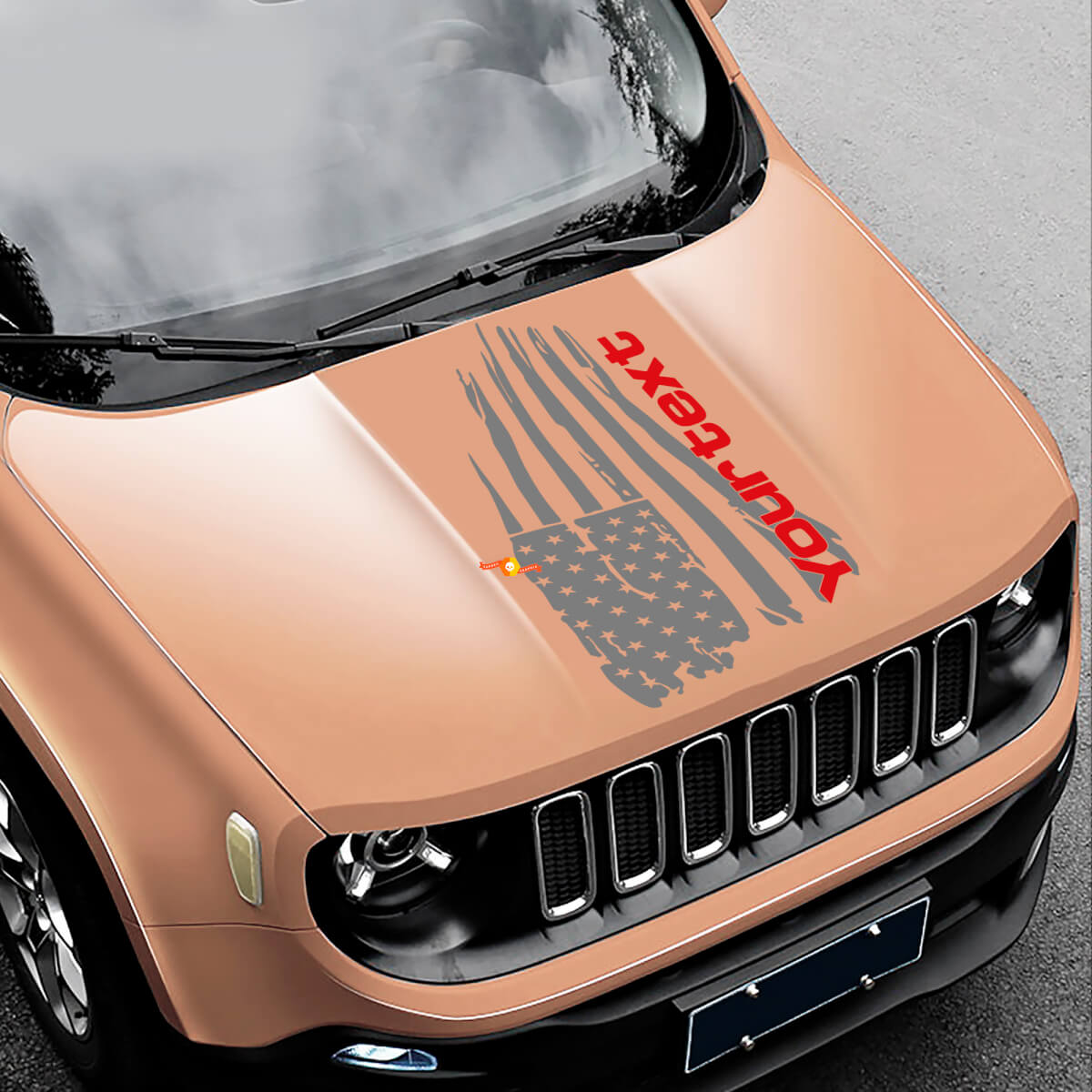 Distressed American Flag Bonnet Vinyl Sticker Decal 2 for Jeep Renegade