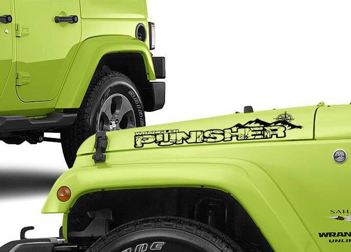 Custom Text Mountain Style Hood Vinyl Decals Pair for Jeep Wrangler 