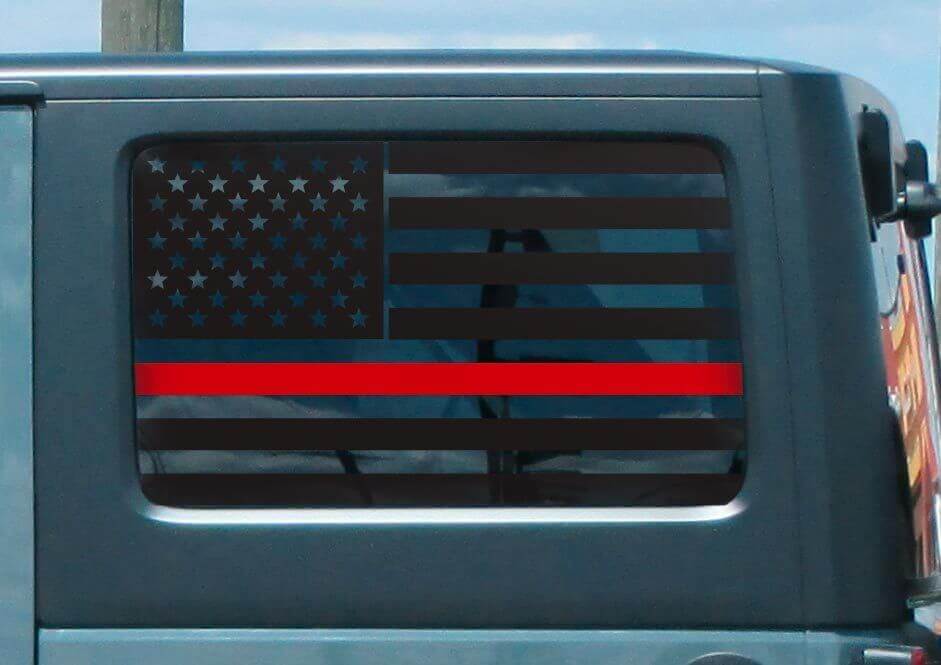 USA Flag Red Line Rear Side Window Vinyl Decal Sticker for Jeep Wrangler
