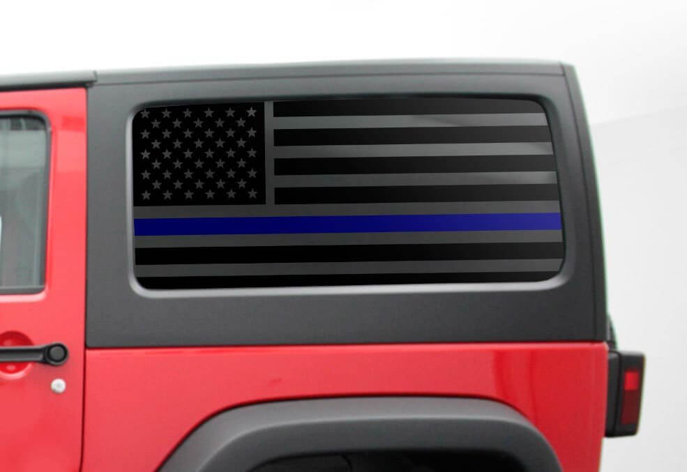 USA Flag Blue Line Side Window Vinyl Decal Set for Jeep Wrangler JK