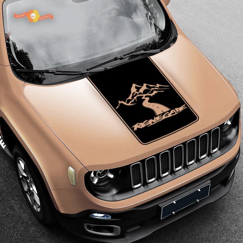 Jeep Renegade 2015, 2016 & 2017 Blackout Vinyl Hood Sticker Decal Mountains style 3
