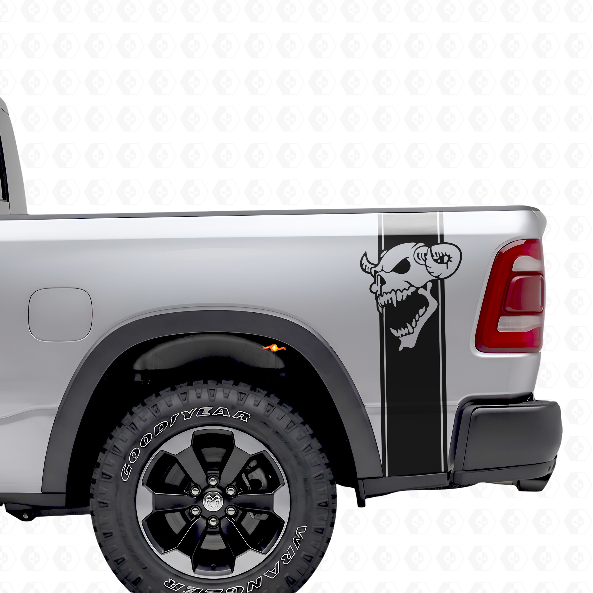 Skull Graphic Stripes Bedside Vinyl Decal Sticker for Dodge Ram 1500