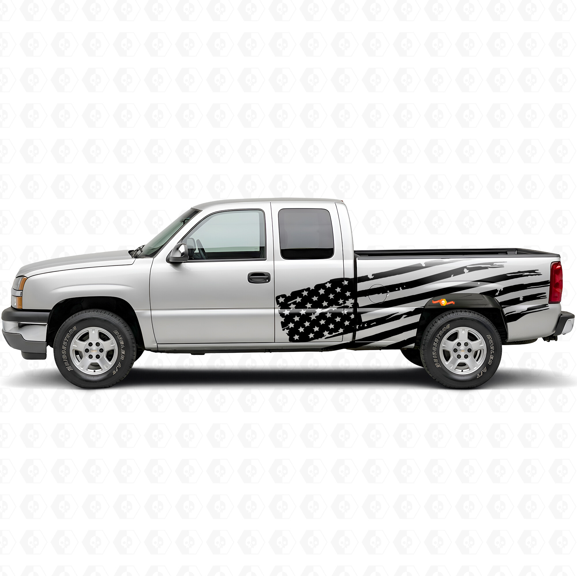 Distressed American Flag Side Bedside Door Vinyl Decal Sticker for Chevrolet Silverado 1999-2007
