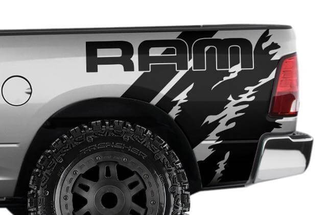 Ram Distressed Style Rear Side  Vinyl Decal Kit for Dodge Ram 1500-3500 2009-18