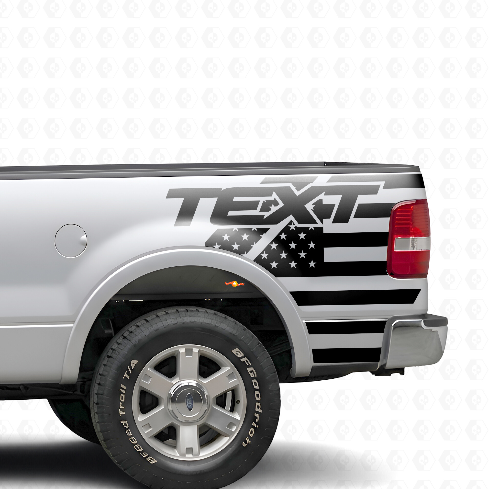 USA Flag With Custom Text Side Bedside Vinyl Decal Sticker for Ford F-150 11th Gen (P221) 2003-2008
