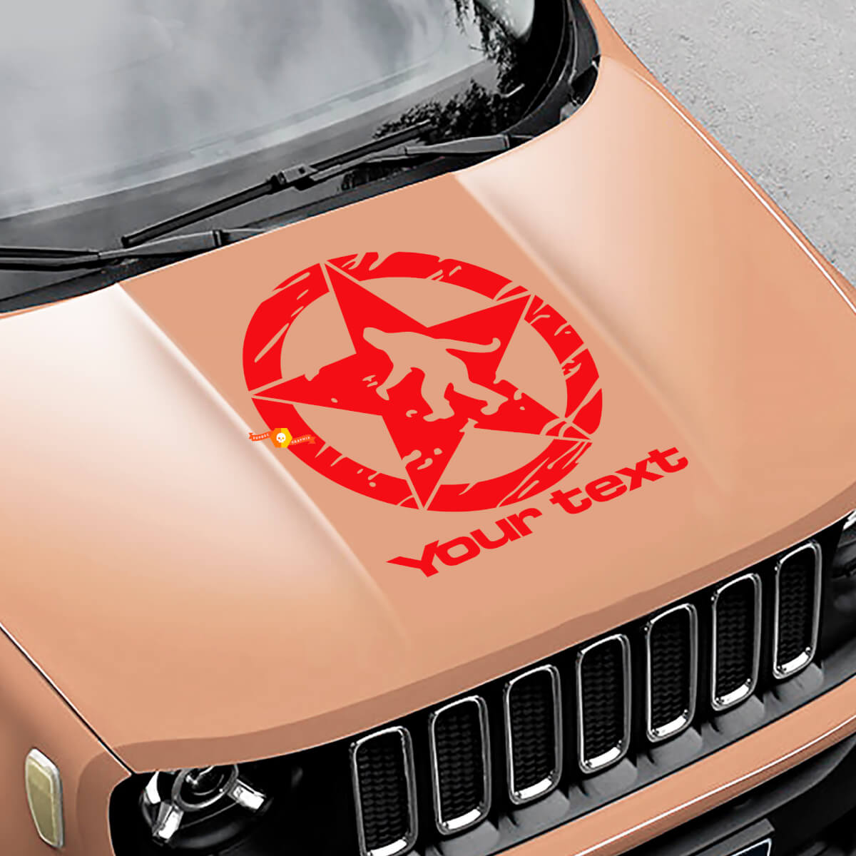 Yeti Sasquatch Army Star Distressed Scratched Bonnet Vinyl Decal Sticker for Jeep Renegade