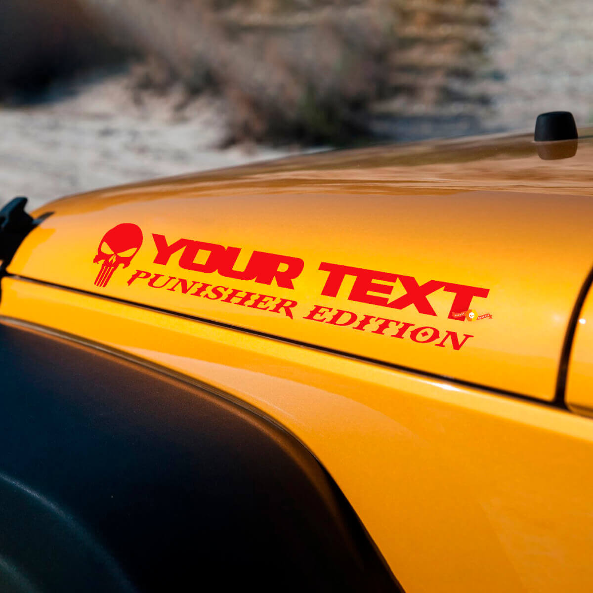 Custom Text Punisher Skull Hood Vinyl Decal Sticker for Jeep Wrangler TJ LJ JK JKU