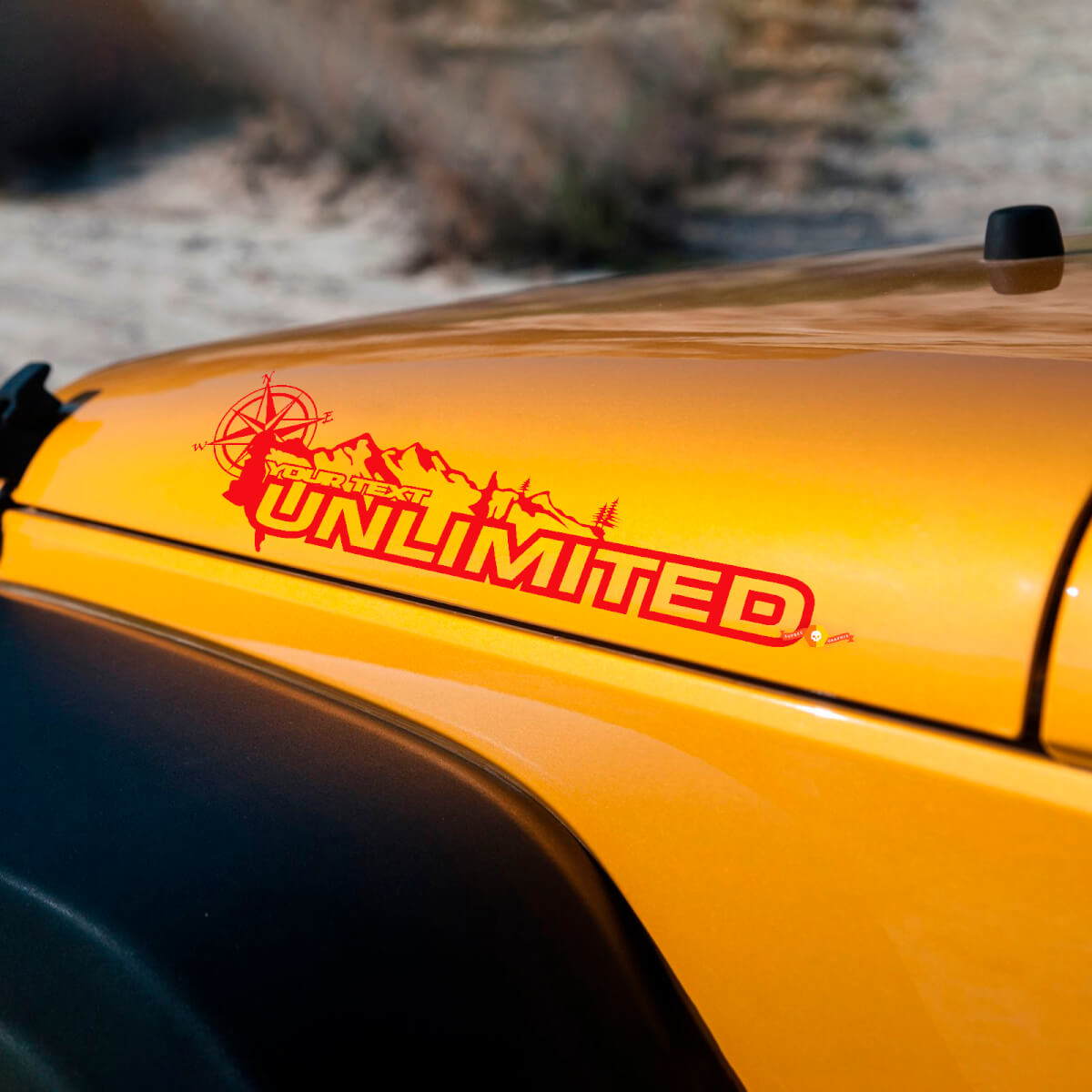 Pair Jeep Wrangler Unlimited Vinyl Hood Stickers Decals mountain compas
