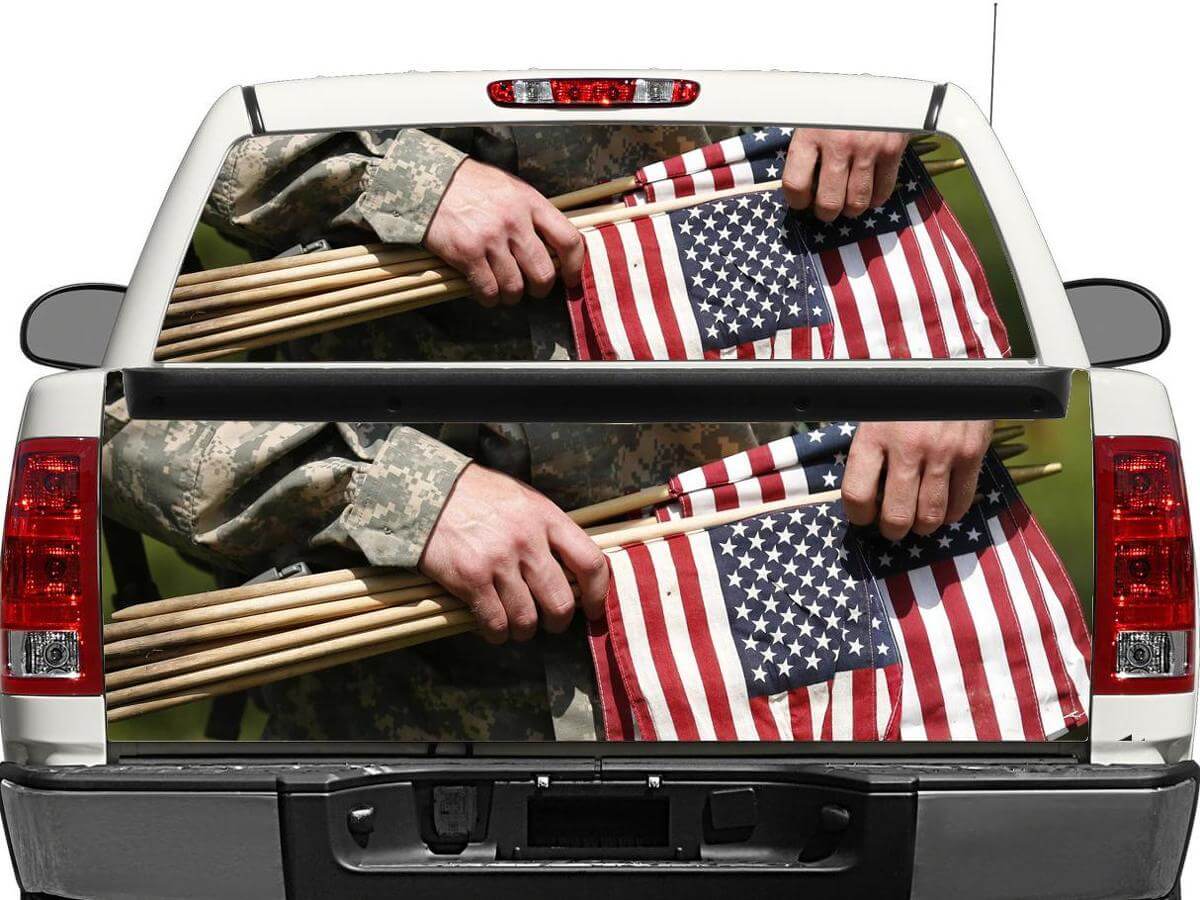 American Flag Military Style Rear Window or Tailgate Decal for Pickup Truck