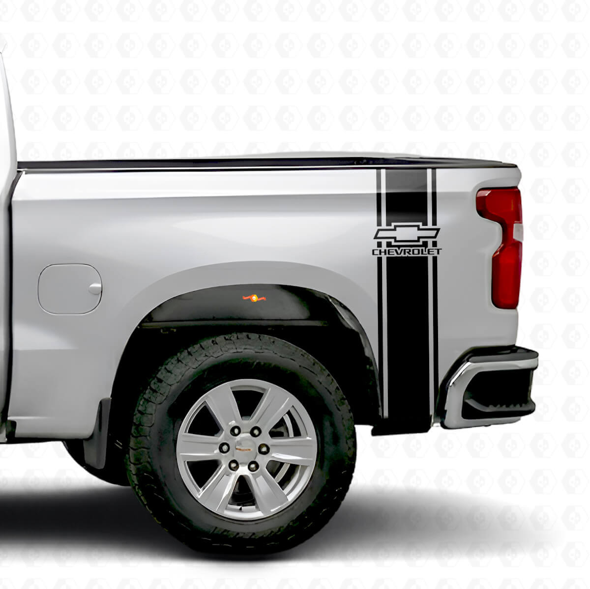 Chevrolet Logo Rear Side Outline Stripes Vinyl Decal Set for Chevy Pickup Trucks