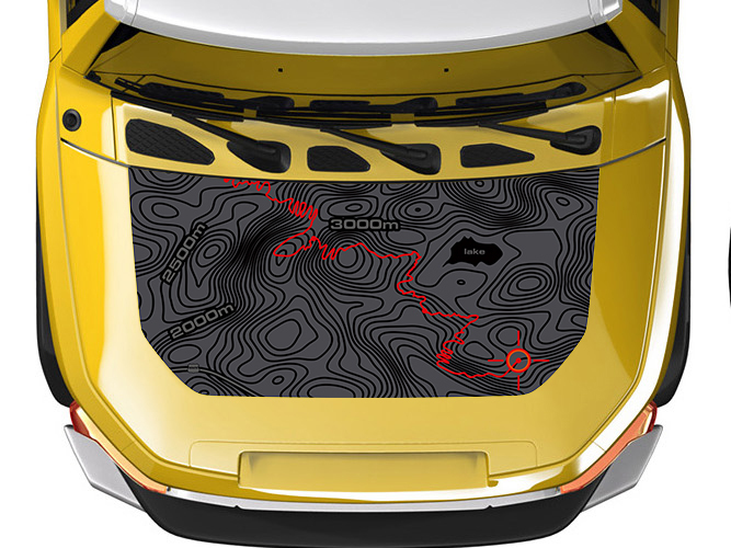 Topographic Map & Track Line Hood Vinyl Decal Sticker for Toyota FJ Cruiser