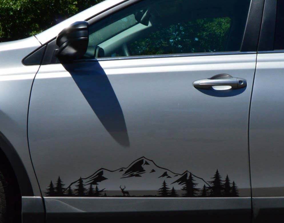 Mountains and Forest Style Side Vinyl Decal Sticker for Cars Campers Trailers Lorries