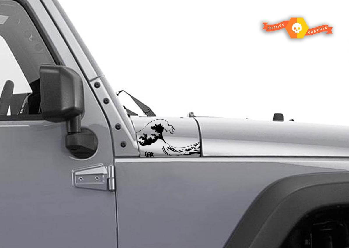 Ocean Wave Hood Side Vinyl Decal Set for Jeep Wrangler JK