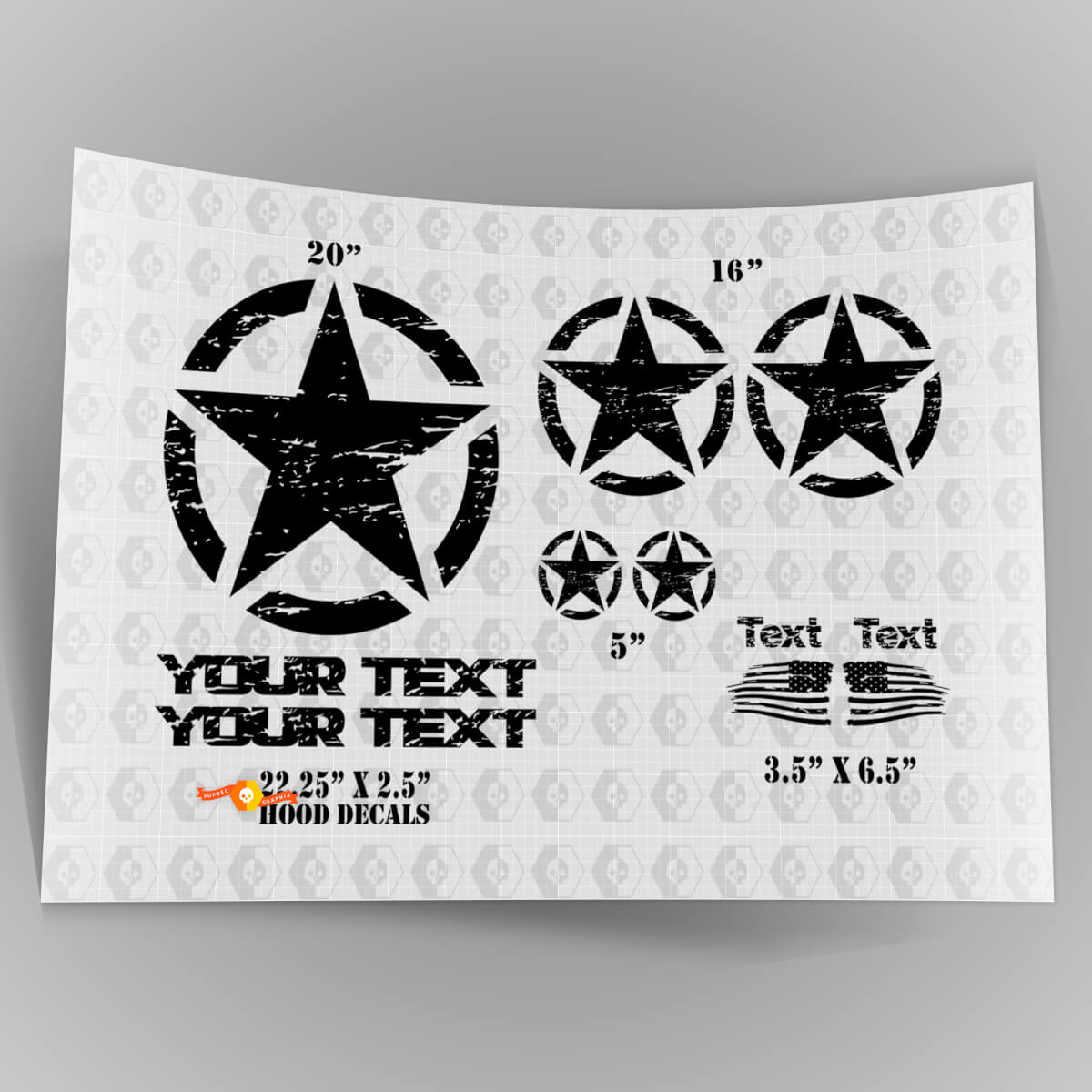 Oscar Mike Style Military Distressed Star US Decal Kit Bonnet Stickers Decals for Jeep Wrangler
